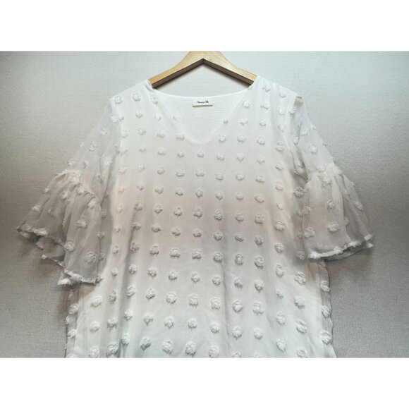 Blooming Jelly Womens Flowy Short Sleeve Shift Dress Size L White Chiffon Summer - Picture 11 of 14